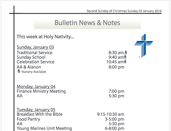 Announcement Request – Holy Nativity Lutheran Church